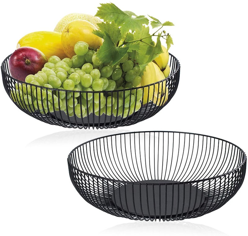 Yesland 2 Pack Metal Wire Fruit Basket- 11 Inches Black Kitchen Countertop Fruit Bowl Vegetable Holder for Bread, Snacks, Households Items Storage for Kitchen, Livingroom - Image 1